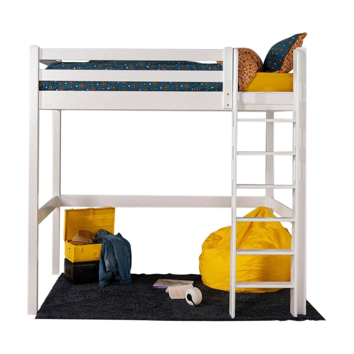 ORPHÉE - Pack lit mezzanine avec matelas 90x190 cm bois massif blanc