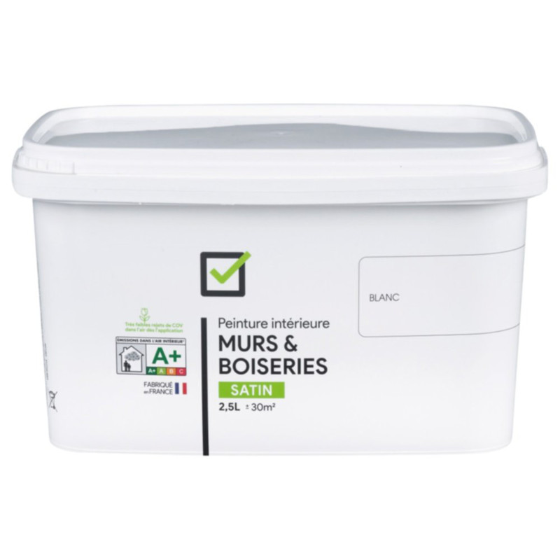 Peinture pour murs et boiseries blanc satiné 2,5 L