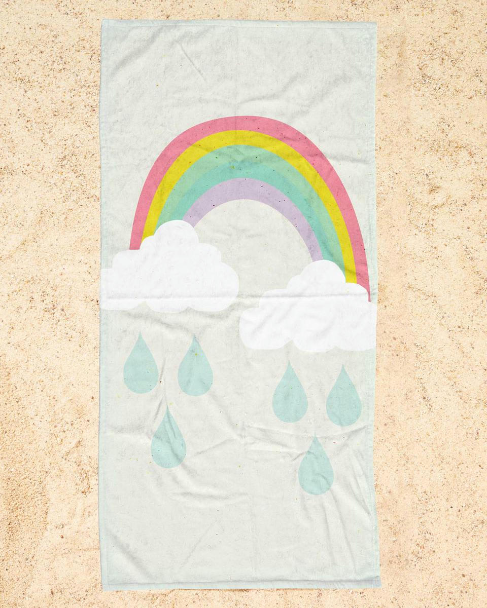 HAPPY DAY - Serviette de plage en éponge-velours en blanc & bleu 90x180