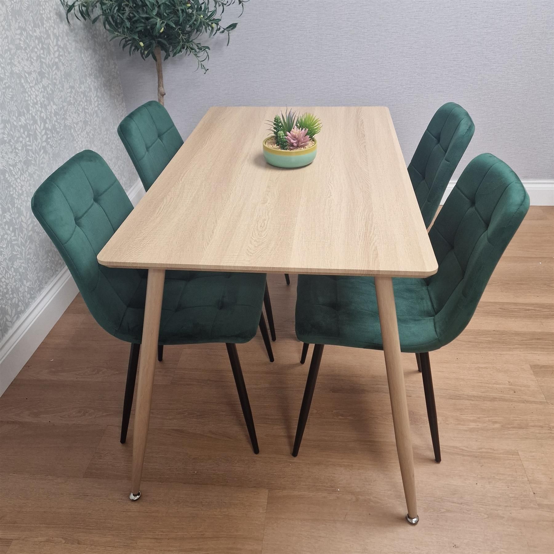 KOSY KOALA Table Set with 4 Green Velvet Chairs Kitchen Dining Furniture Set