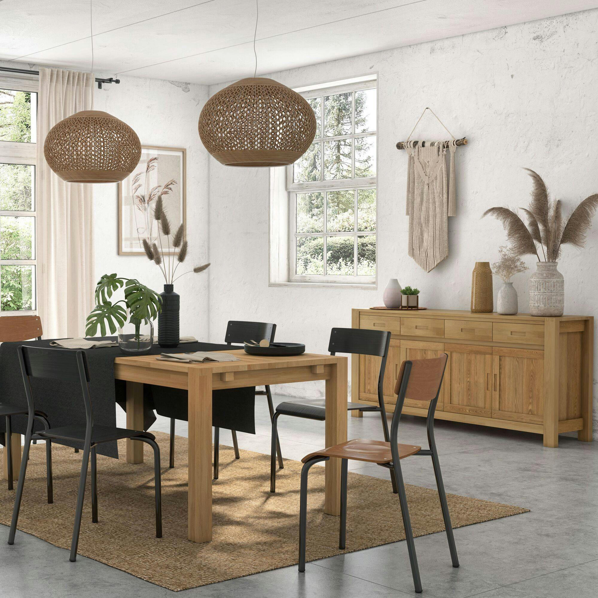 LUMINESCENCE - Table de repas et lot de 2 allonges en bois massif