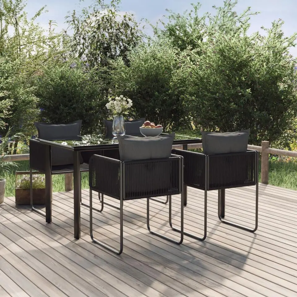 vidaXL - 5-delige Tuinset met kussens - Zwart PE rattan en staal - 160x80 cm