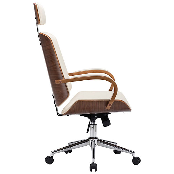 Chaise de bureau avec appuie-tête Crème Similicuir et bois vidaXL