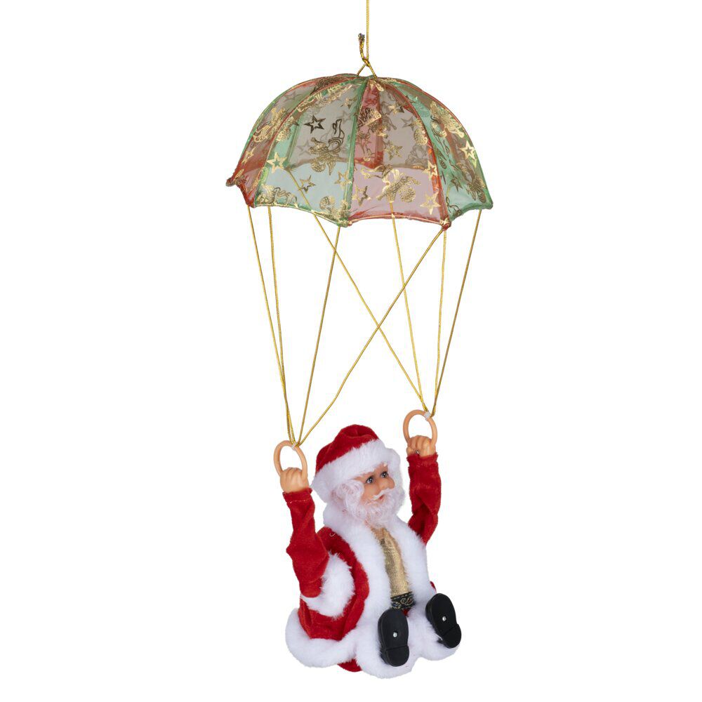 Père No&euml;l en parachute à suspendre animé musical Ø18xH41cm