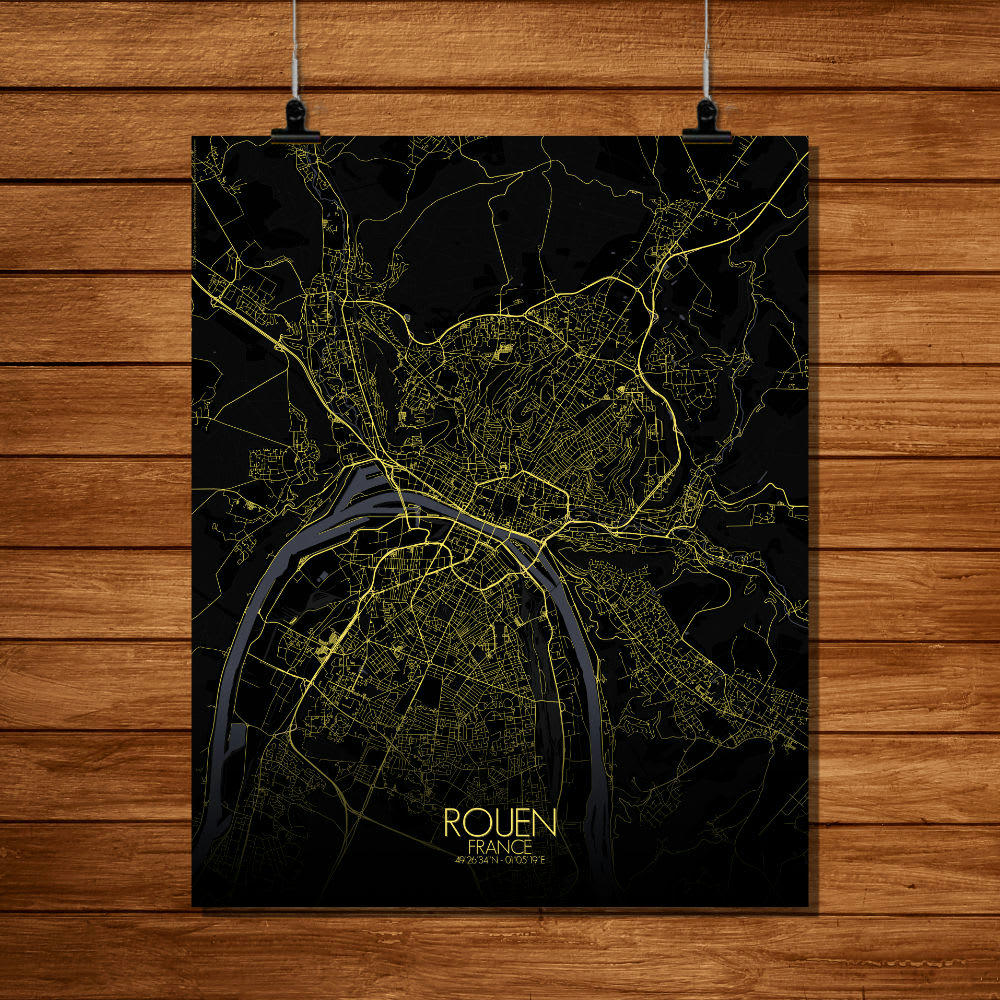 ROUEN - Affiche Rouen Carte Nuit 40x50