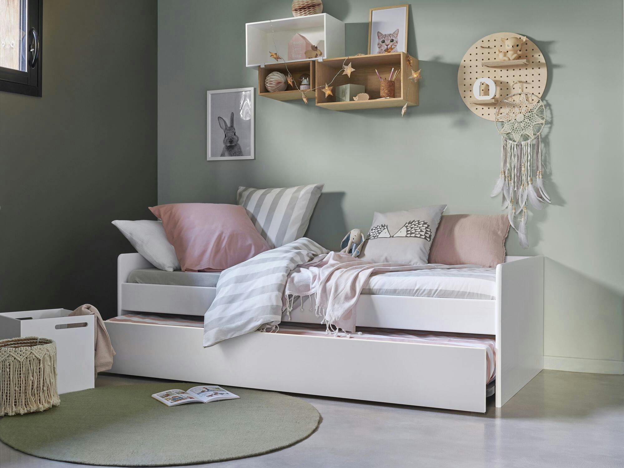 SANDRO - Lit banquette gigogne en bois 90 x 190 cm blanc