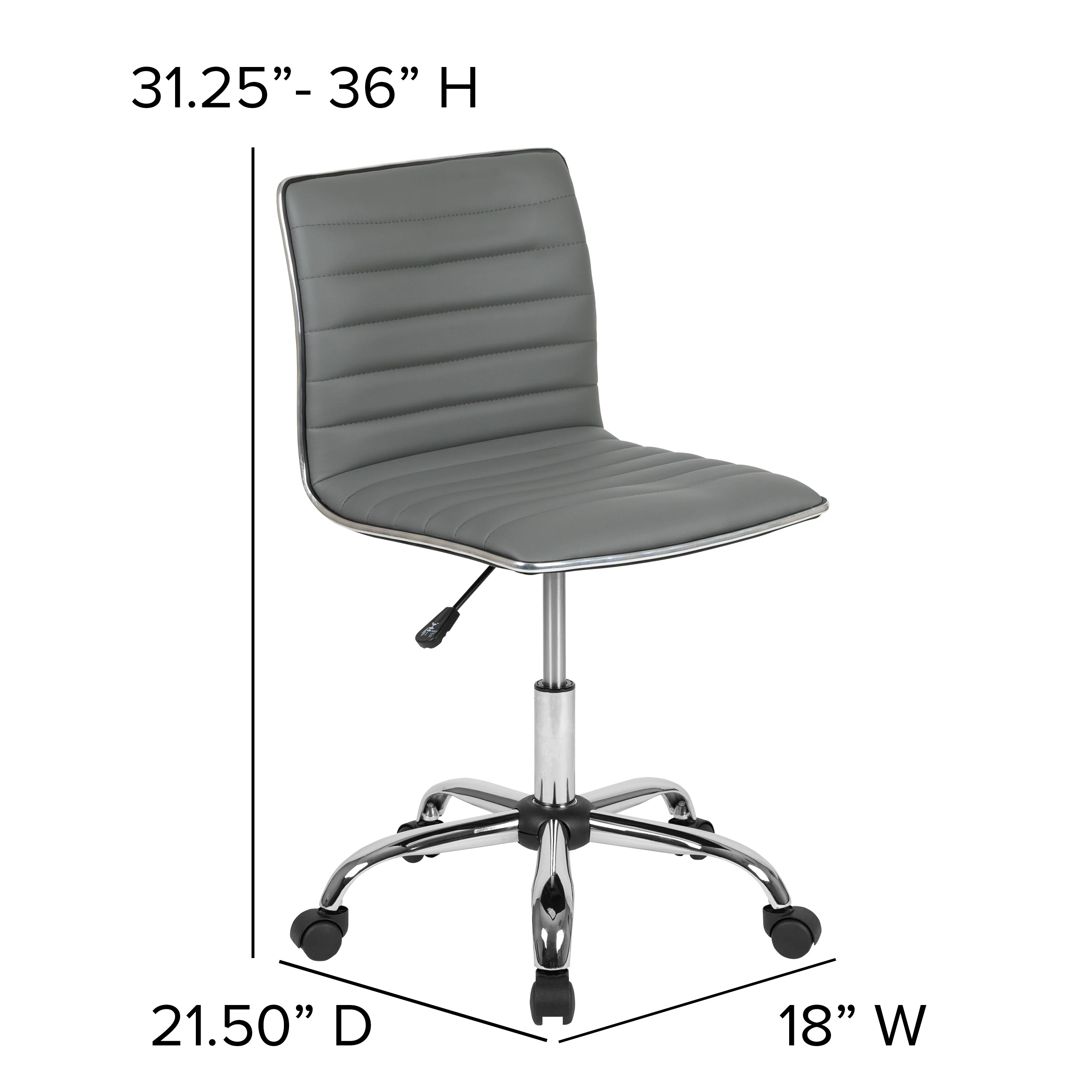 Low Back Designer Armless Ribbed Swivel Task Office Chair