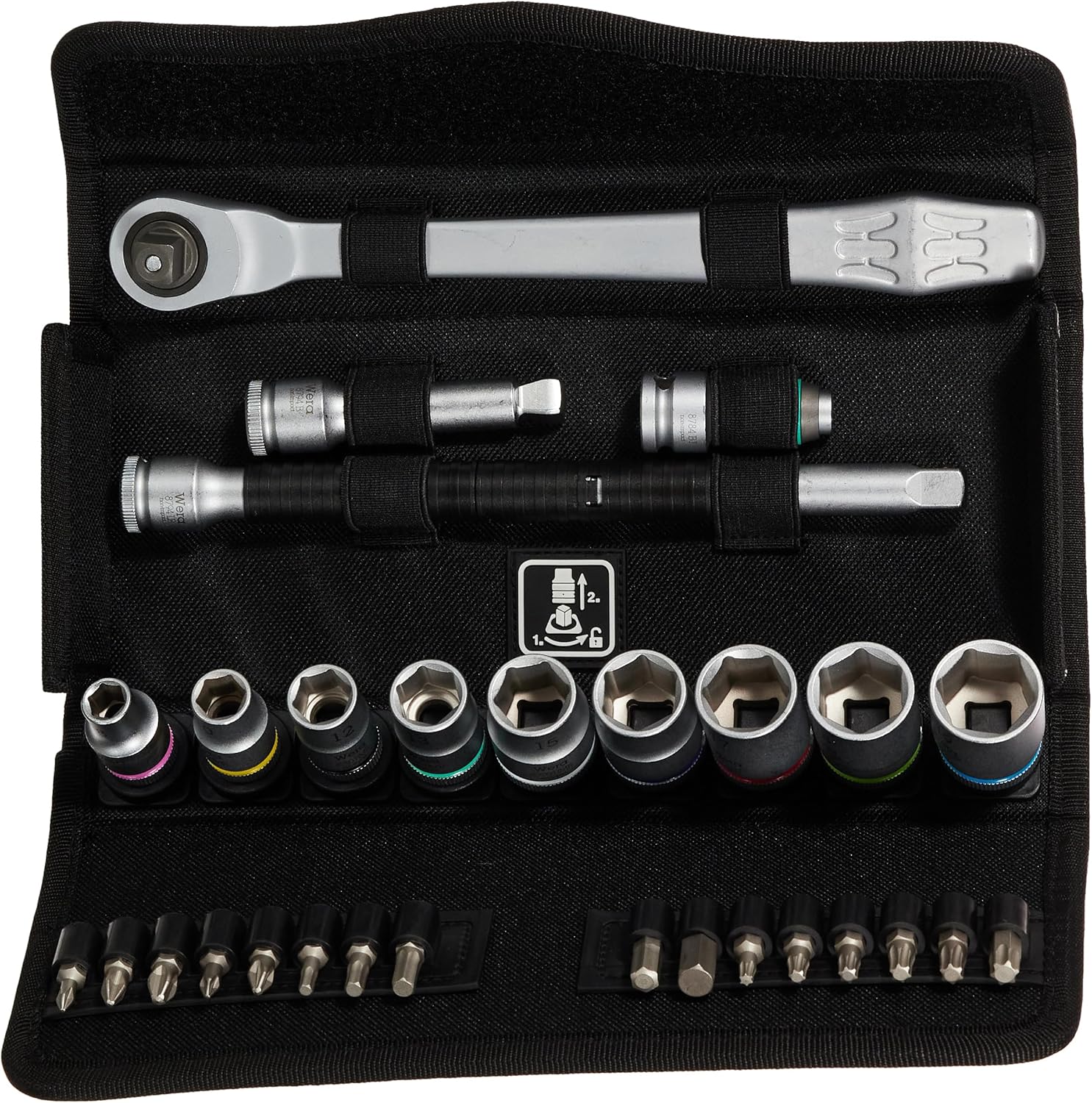 WERA 05004048001 8100 SB 8 Zyklop Metric Metal Ratchet Set with Switch Lever, 29 Piece, 3/8 Drive