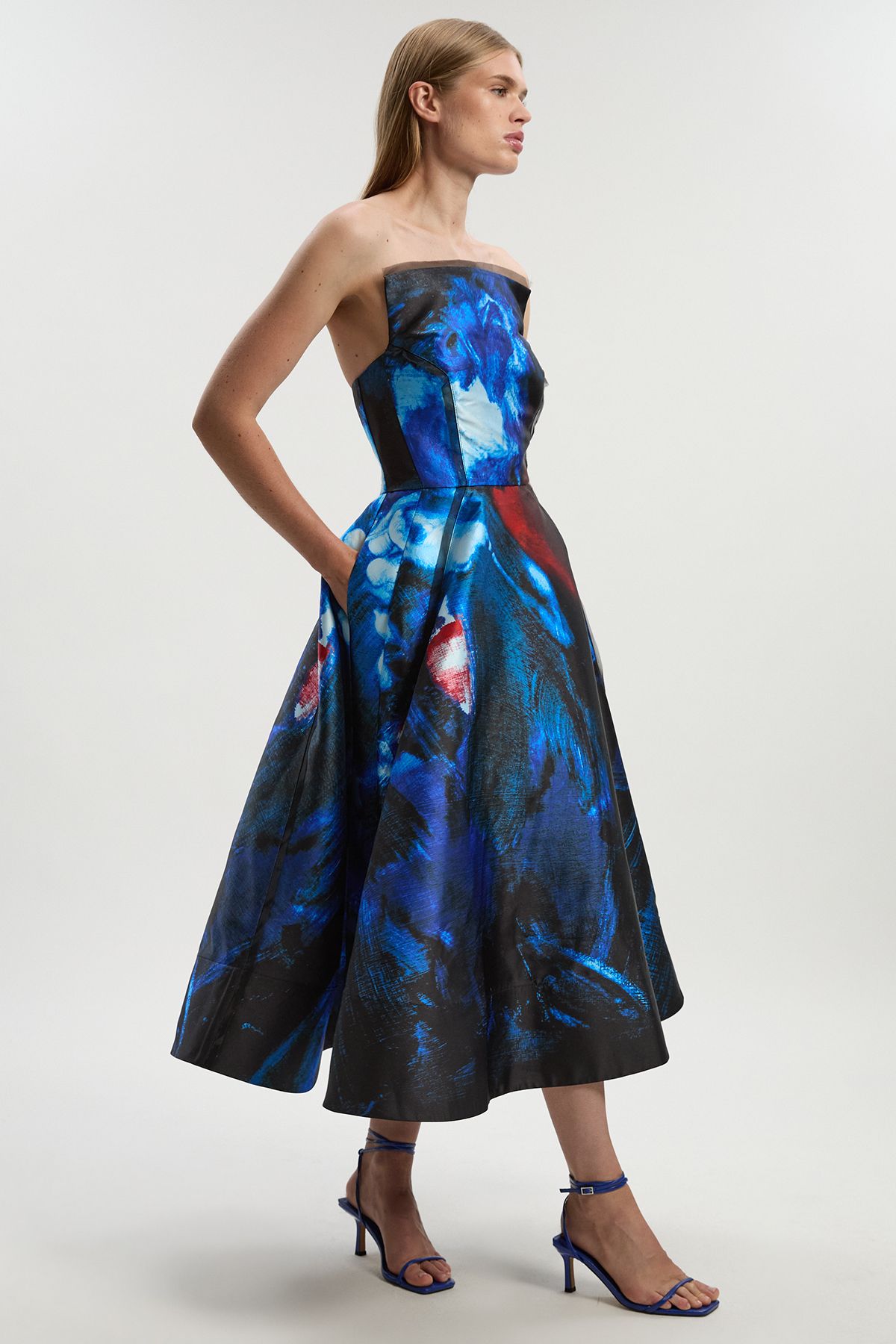 KarenMillen Lily Macrae - Printed Twill Bandeau Prom Dress