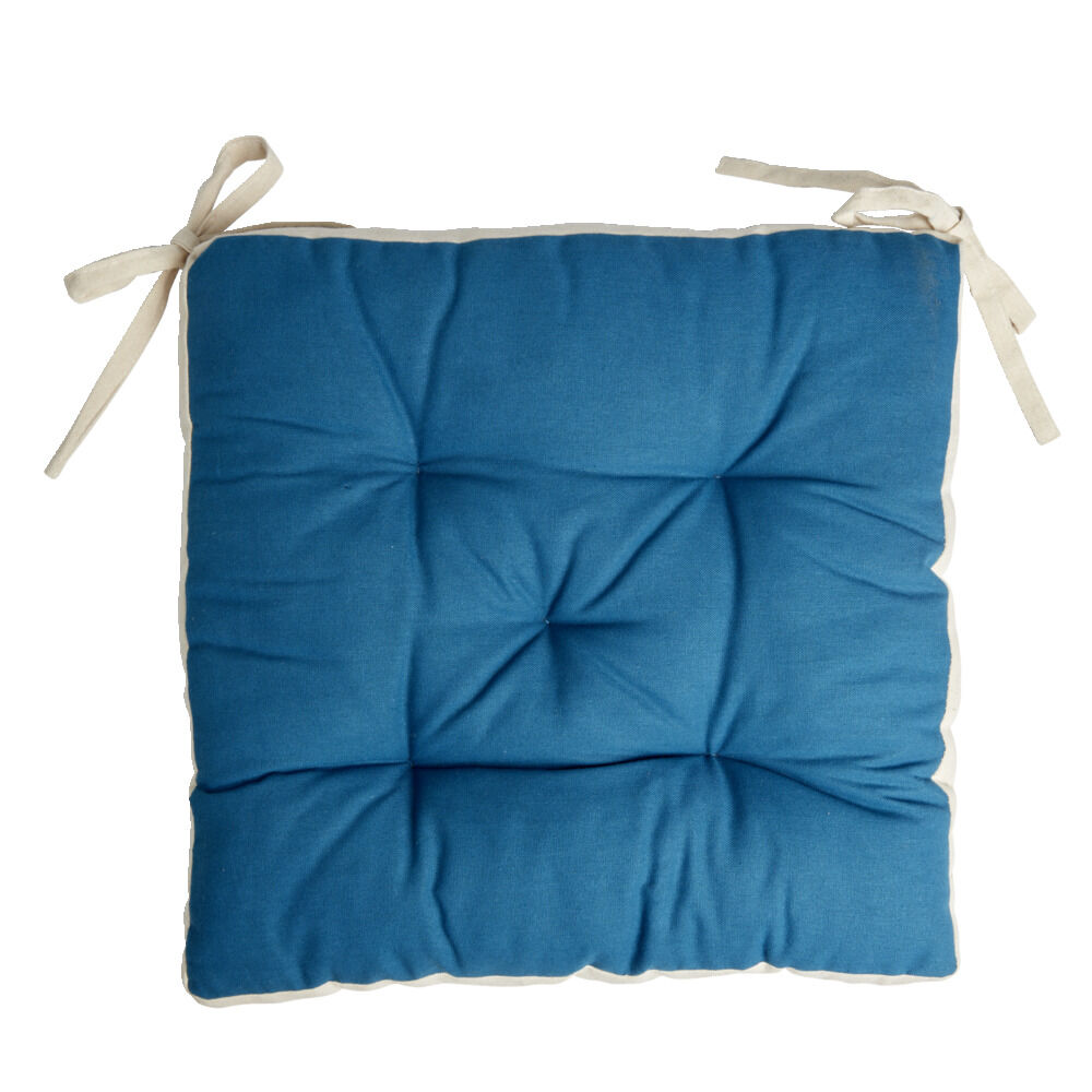 Galette de chaise matelassée en coton bleu 40x40cm