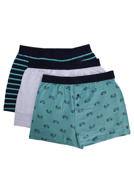 Mens 3pk Sage Car Print Loosefit Boxers
