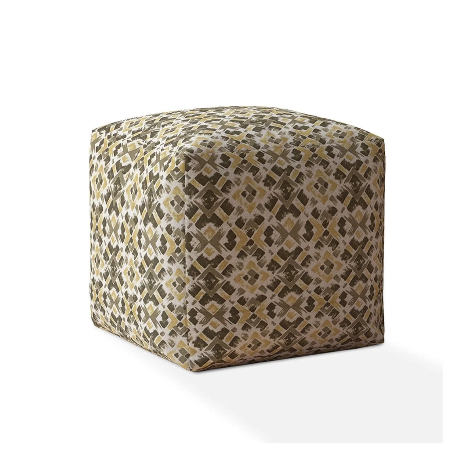 HomeRoots 17 Beige Cotton Geometric Pouf Ottoman