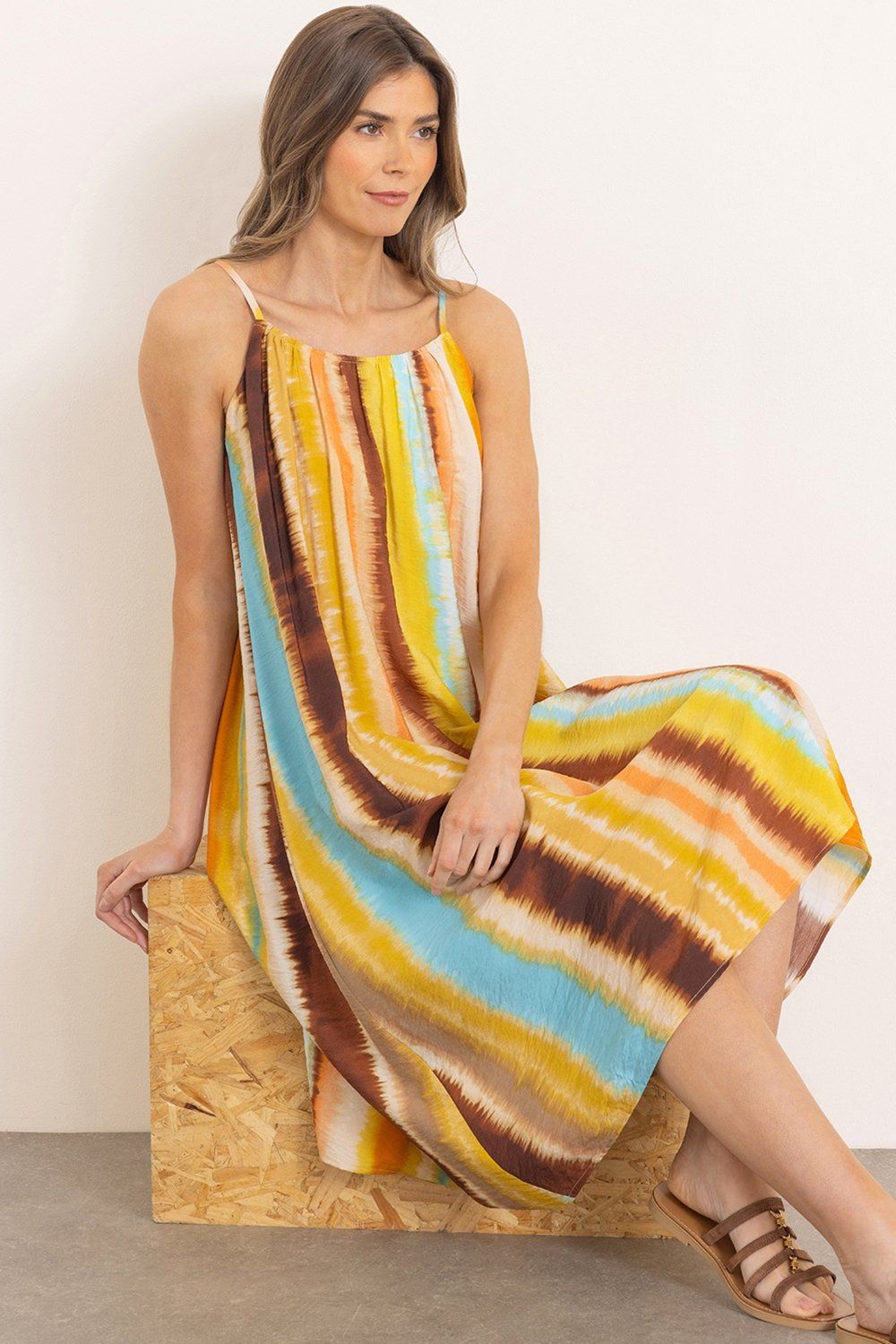 Klass. Strappy Striped Midi Dress