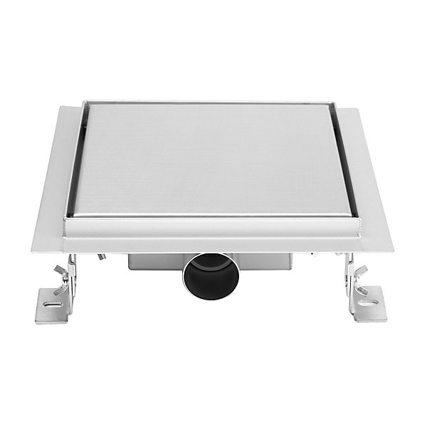 Caniveau de douche carré inox CARA 15 x 15 cm avec siphon anti-odeurs, drainage 36l/min, hauteur réglable SANIVERRE