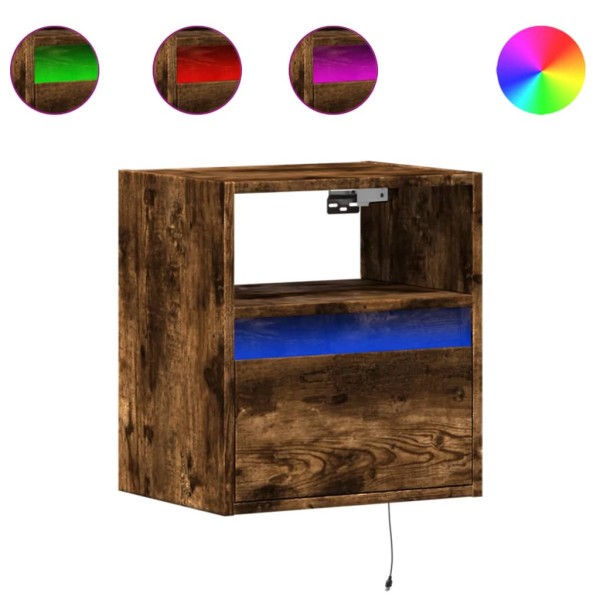 Szafka Nocna Brązowa z Szufladą Wisząca z LED Do Sypialni 41x31x45 cm