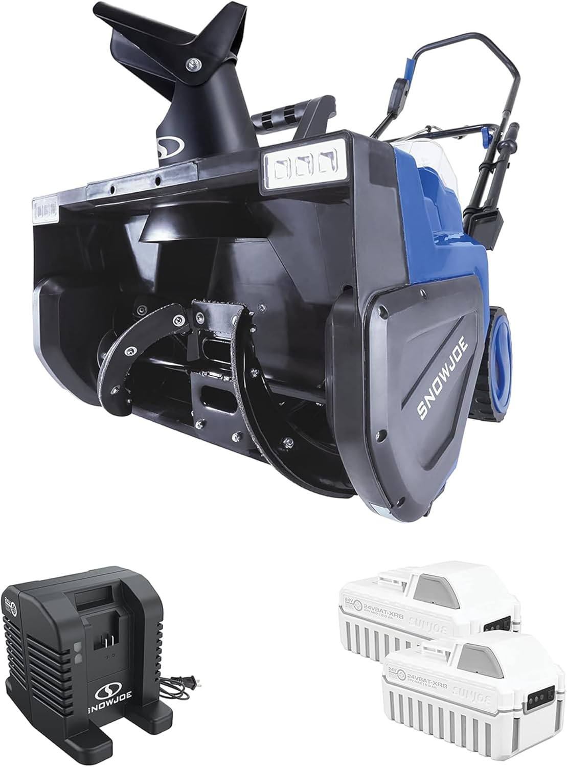 Snow Joe 48V Cordless Snow Blower Kit with 2X 8Ah Batteries  Dual-Port Charger & LED Headlights  1600W Brushless Motor  22 Clearing Path - Ice Removal for Driveways  Patios & Sidewalks  24V-X2-SB22