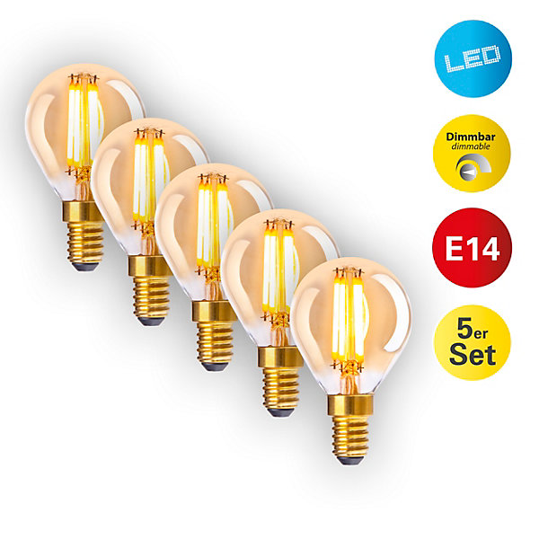 Lot de 5 ampoules LED avec douille E14 3,9 watts, en métal et verre, ambre