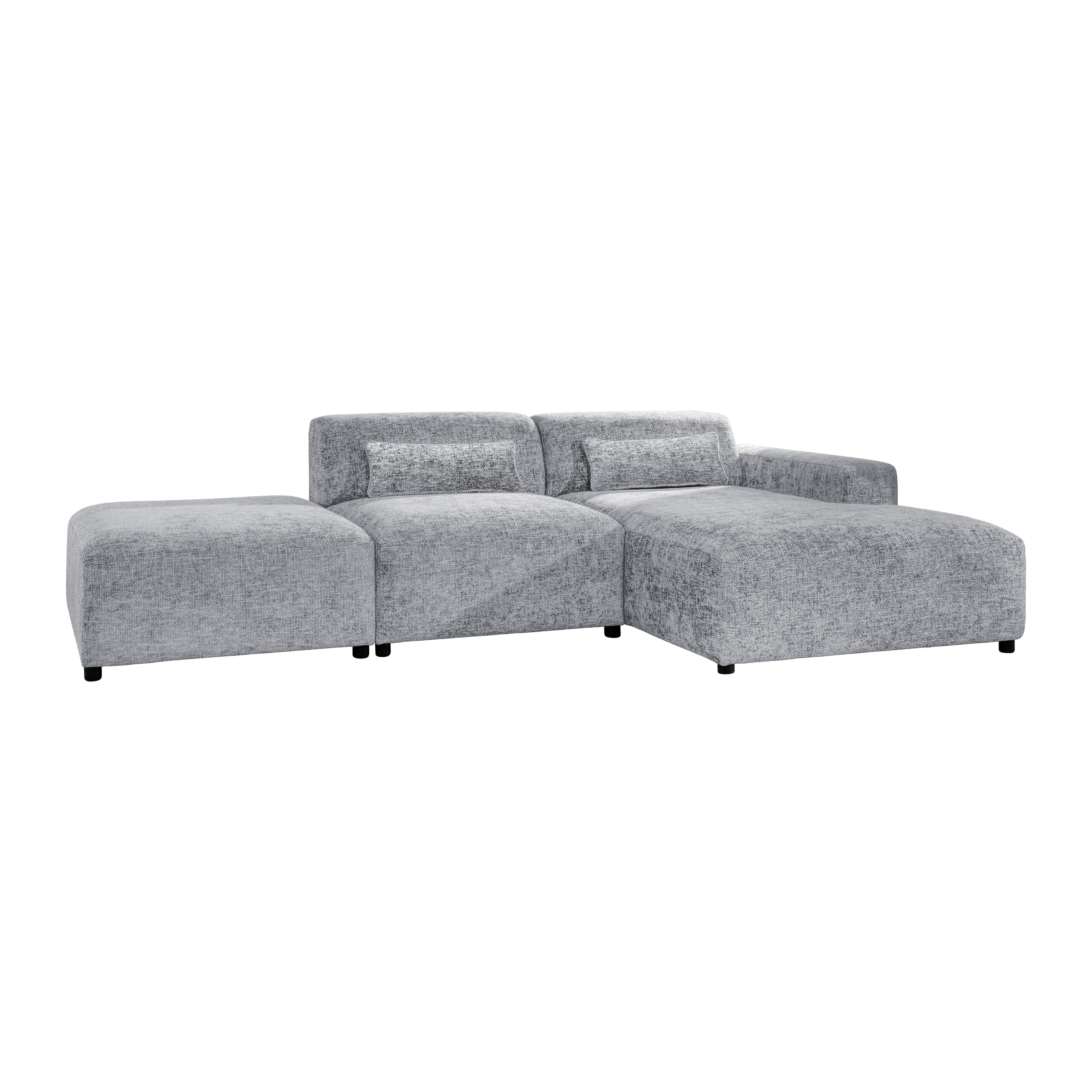 by fonQ Velura Hoekbank Rechts met Hocker - Chenille - Grijs