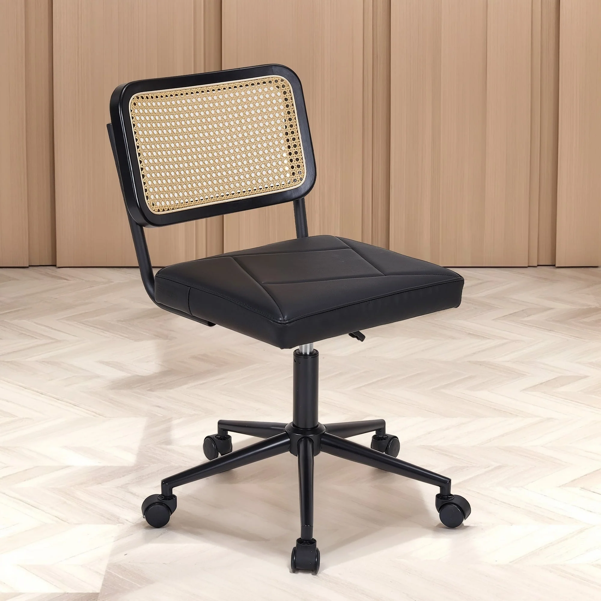 Javlergo Armless Home Office Desk Chair, Height Adjustable PU Leather Computer Task with 360° Swivel Rolling Wheels