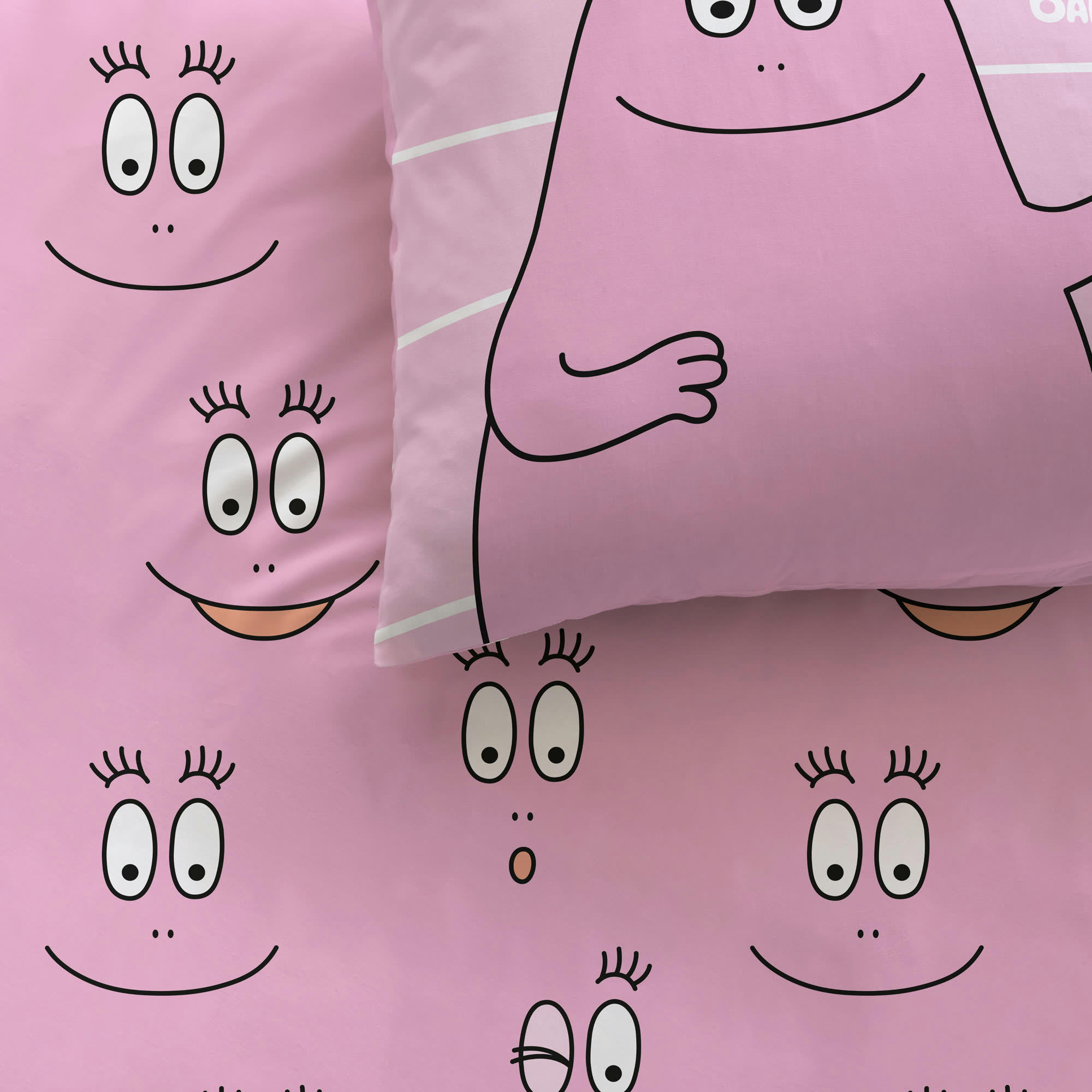BARBAPAPA PINK - Parure de lit imprimée en coton Rose 140x200+63x63cm