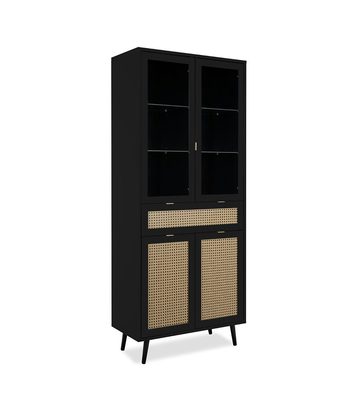 VILLA - Buffet haut 4 portes 1 tiroir 80x40x195,1 cm noir et naturel - UMBRIA