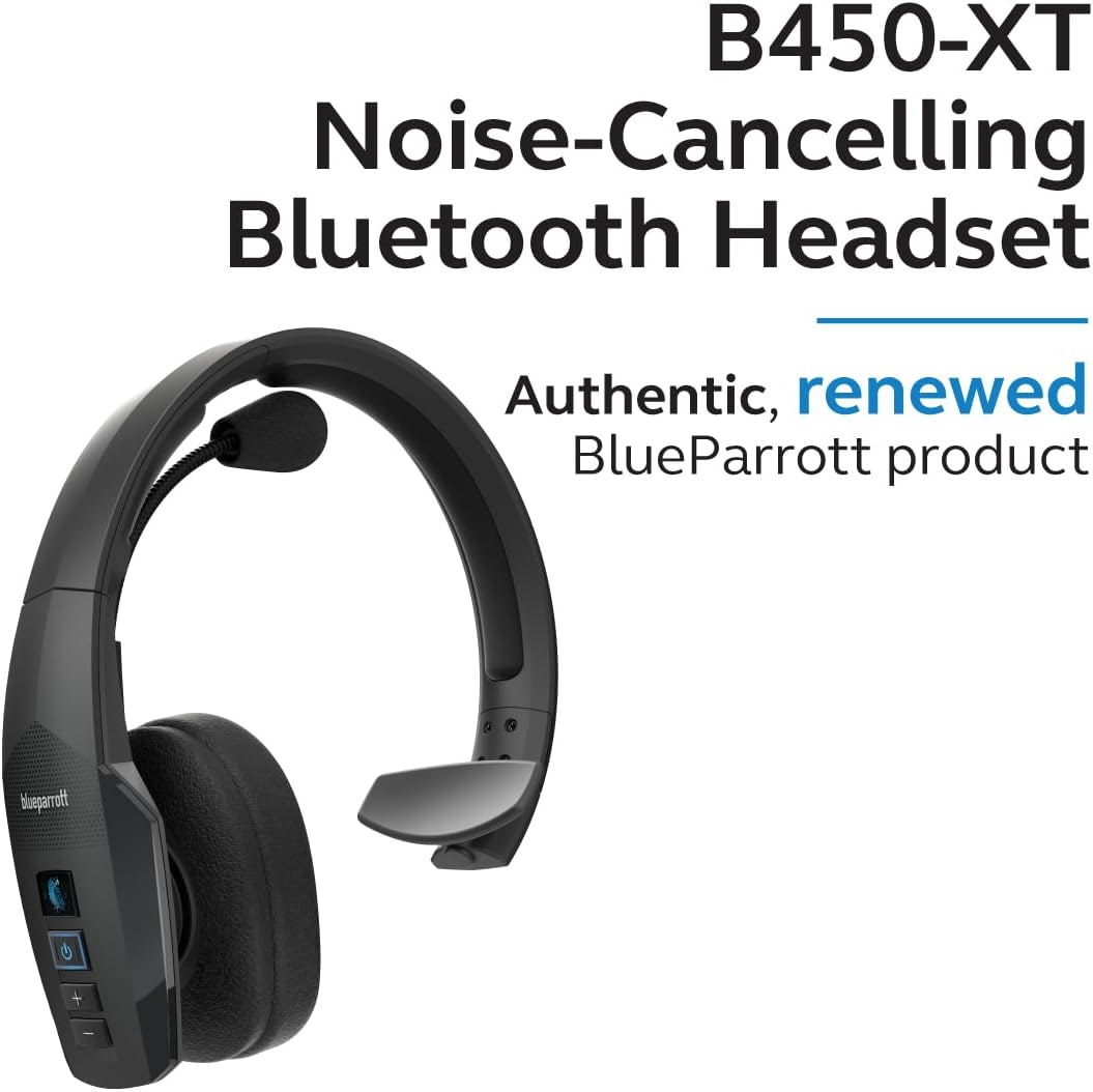 BlueParrott B450-XT Noise Cancelling Bluetooth Headset – Updated Design with Long Wireless Range, Up to 24 Hours of Talk Time & IP54-Rated Wireless Headset (Renewed)