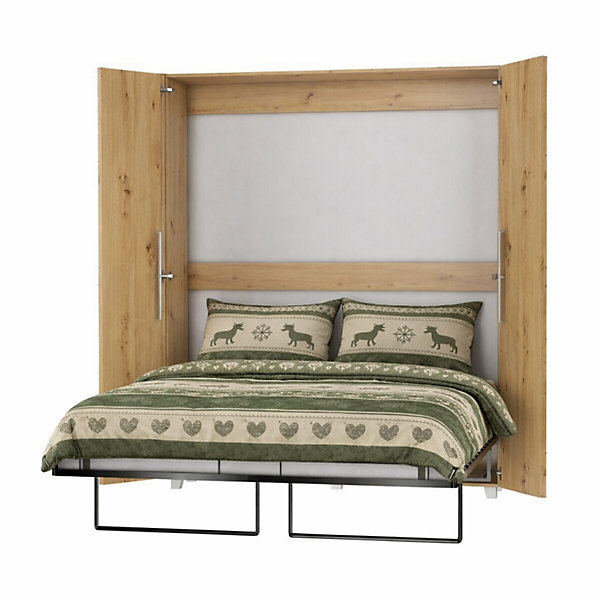 Armoire Lit escamotable Vertical 160x200 cm Chêne Artisan avec porte Lit Mural Todor