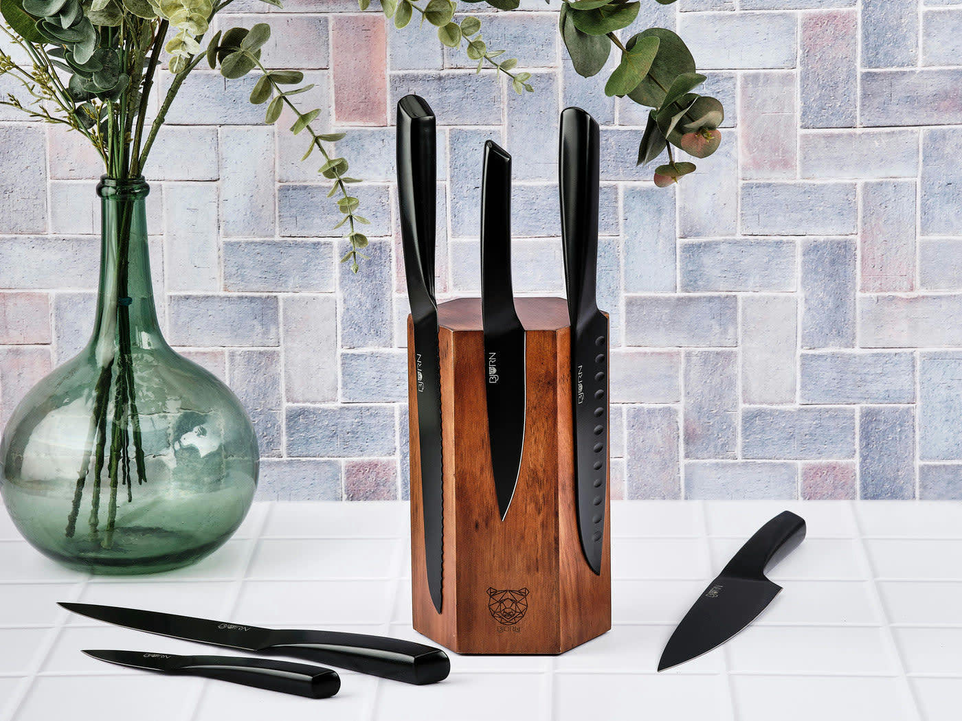 NUDE - Lot de 7 couteaux en inox noir