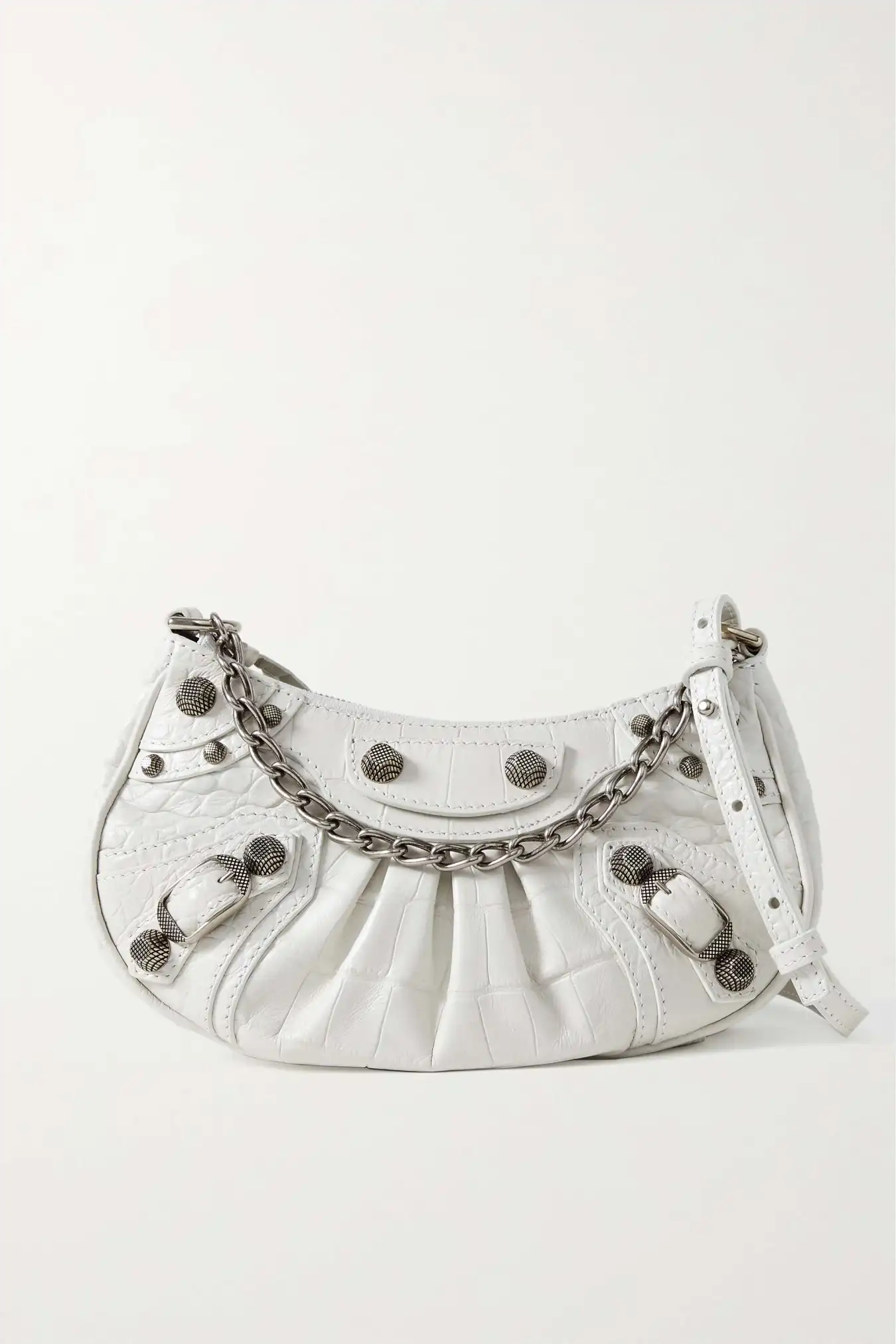 Balenciaga Le Cagole mini studded croc-effect leather shoulder bag white