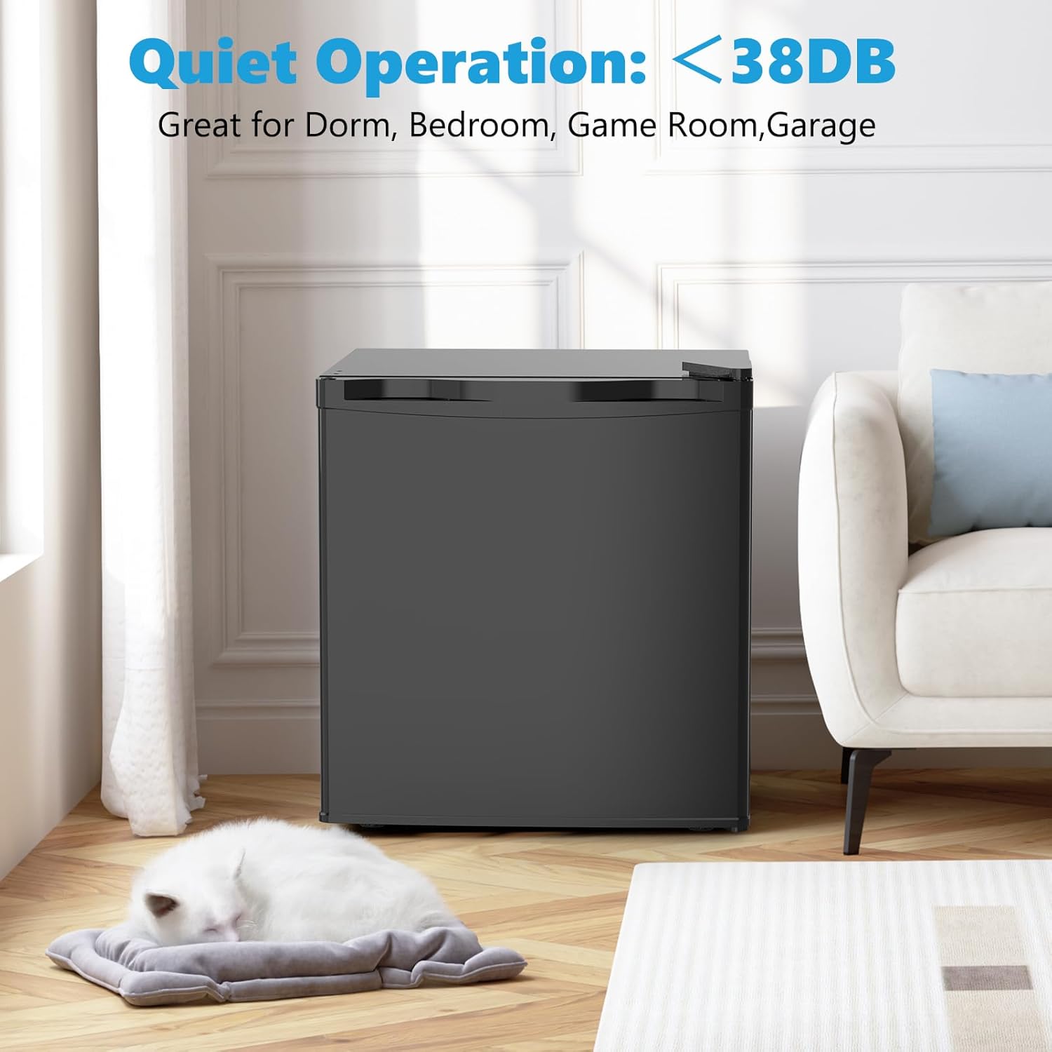 Electactic 1.7 Cu.ft Mini Fridge with Freezer, Compact Refrigerator, Single Reversible Door, Ultra Quiet, Energy Efficient for Office, Dorm, Bedroom, Apartment, Black