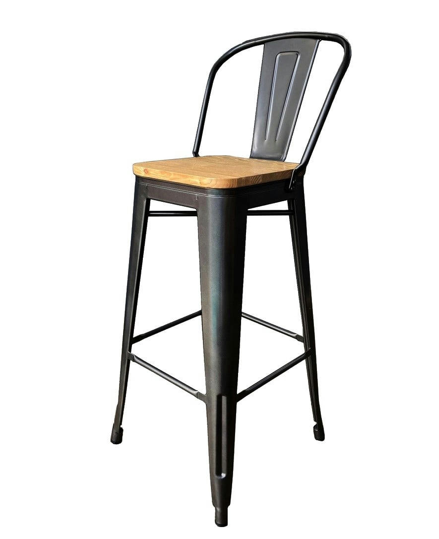 NEVADA - Ensemble table et chaises haut en acier et bois massif