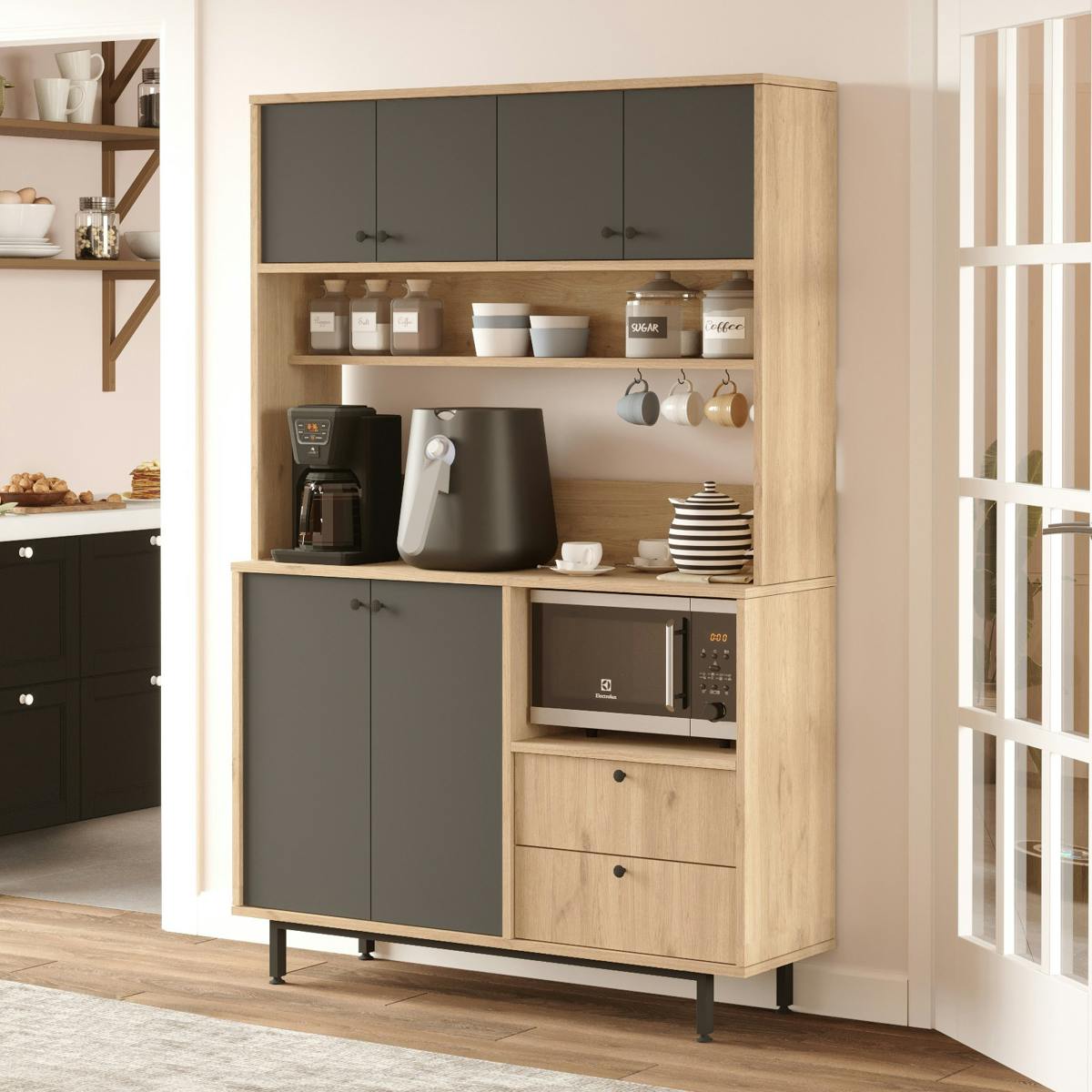 Buffet cuisine niche micro-ondes décor gris L 120 cm JENA