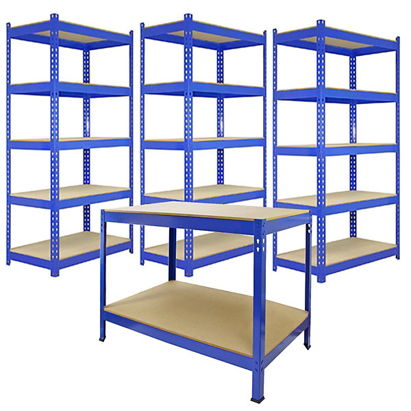 3 x Etagères 90 cm &1 Etabli de Travail Bleu - Q-Rax