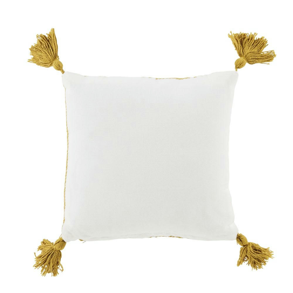 MARVIN - Coussin écru et marron avec pompons 30x30