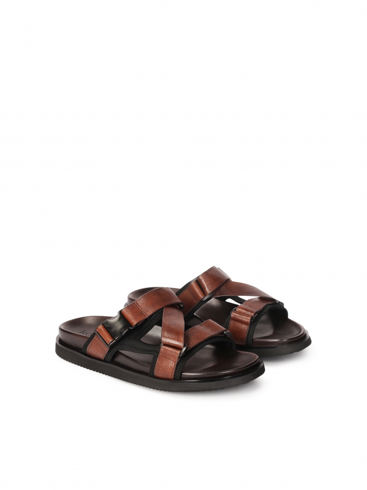 Brown leather slides