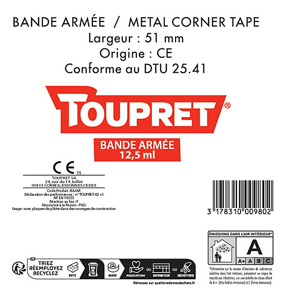 Bande à joints armée 5cm x 12,5m Toupret