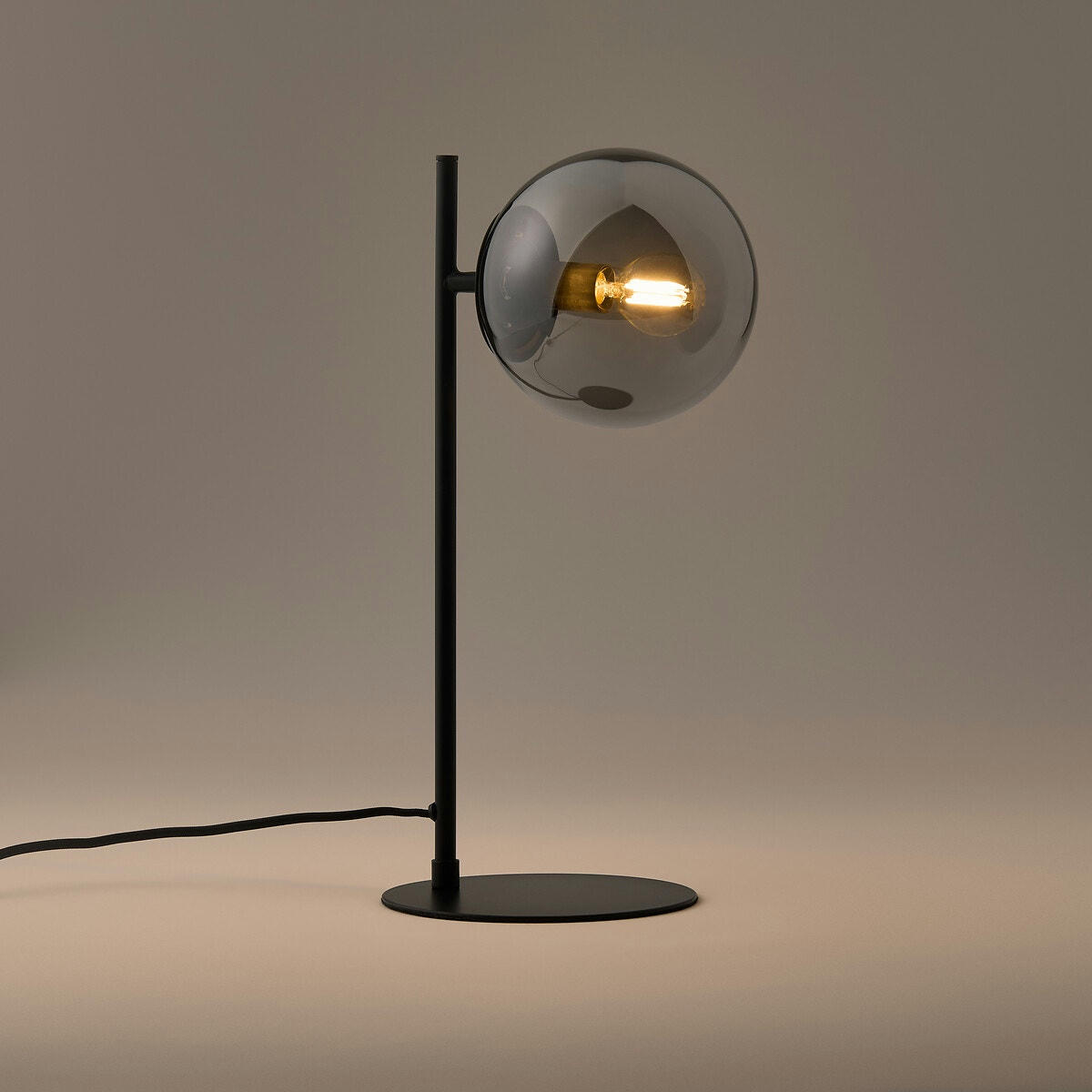 Lampe à poser métal acier et verre fumé, Atea
