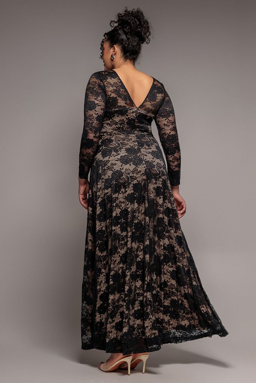 Goddiva Scalloped Lace A Line Maxi Dress