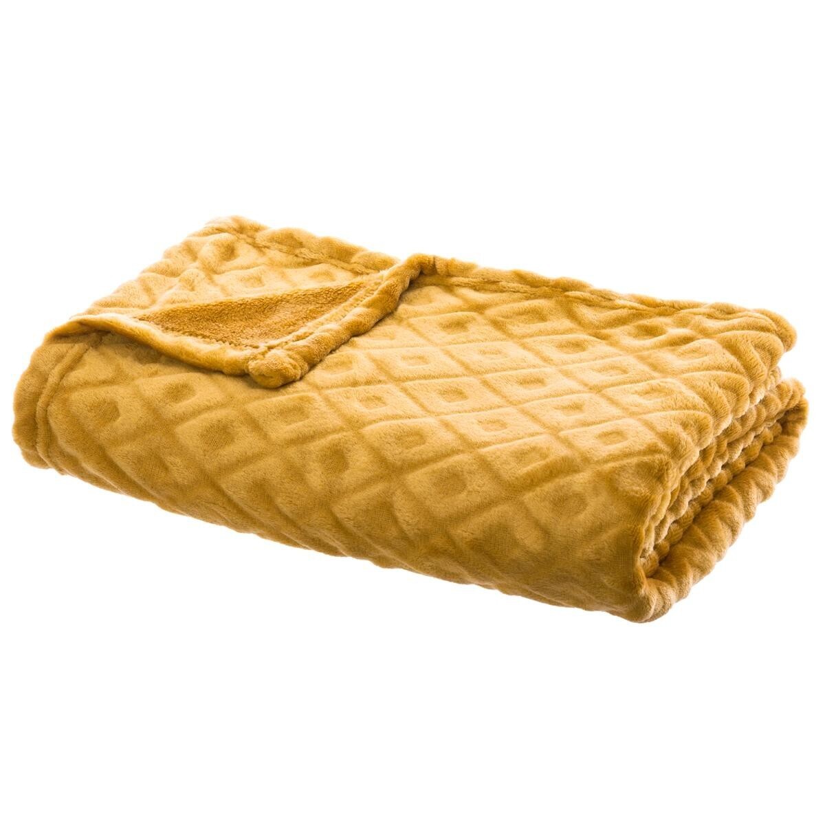 Plaid "Losange", flannel Mustard yellow, 125x150 cm