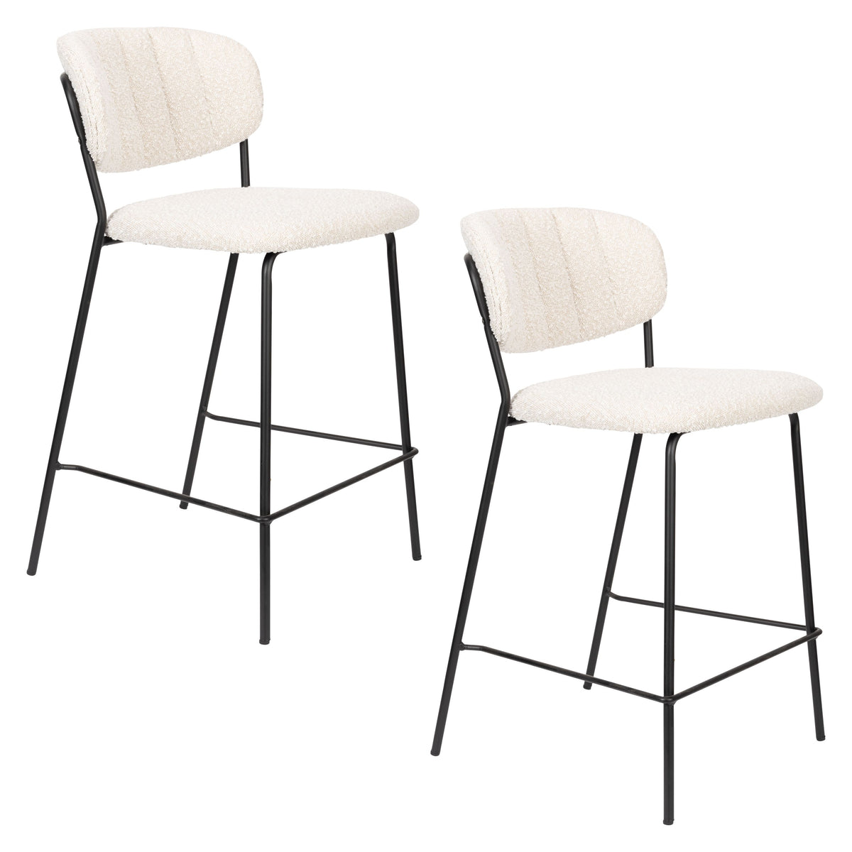 Housecraft Living Jolien Barkrukken rugleuning 65 cm Zwart/ Bouclé - Set van 2
