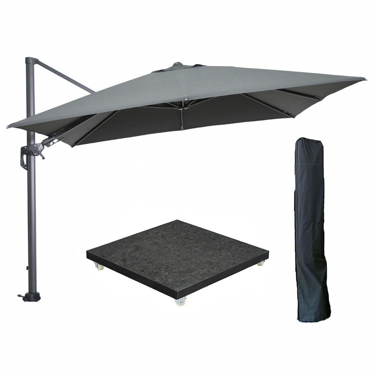 Garden Impressions zweefparasol Hawaii donker grijs 3x3 m incl 90 kg voet en hoes