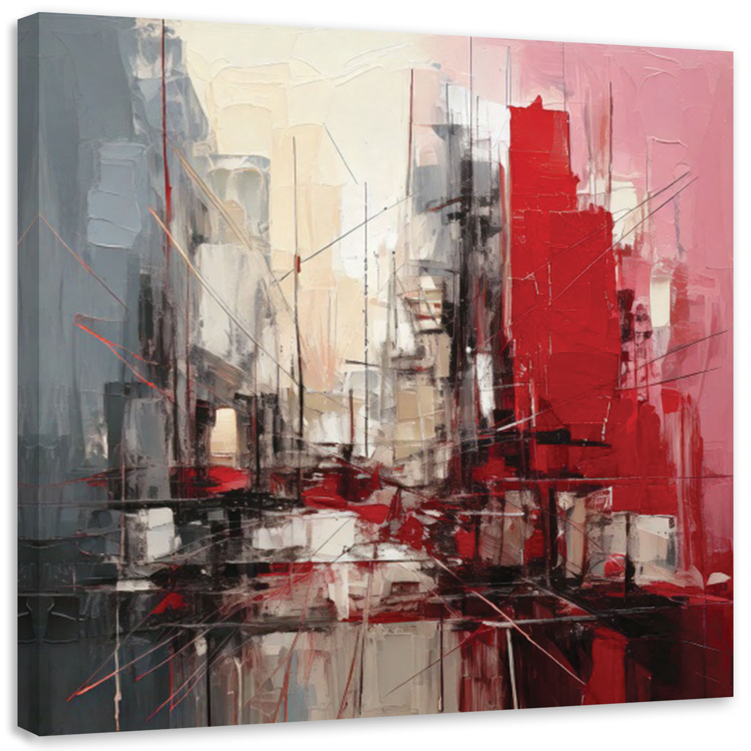 Feeby Obraz na płótnie, Miasto Abstrakcja Czerwony Architektura 30x30