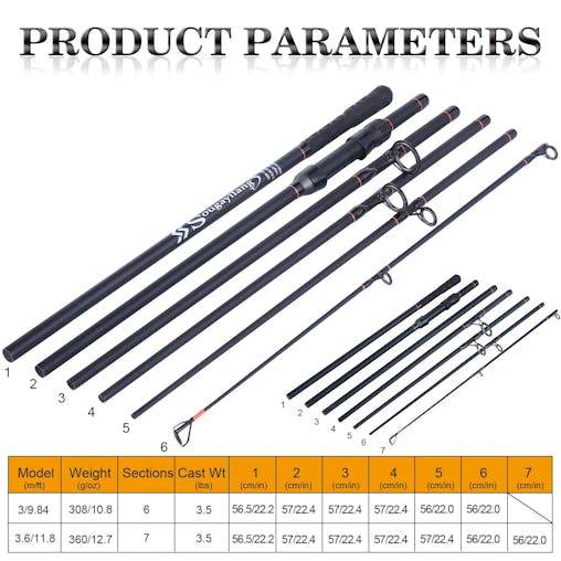 NNEOBA 3.6M Portable Carbon Fiber Carp Spinning Rod Black