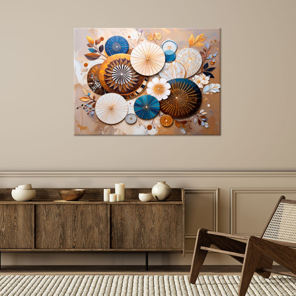 Feeby Obraz nowoczesny do salonu, Abstrakcja Koła w stylu Boho Beżowy 60x40