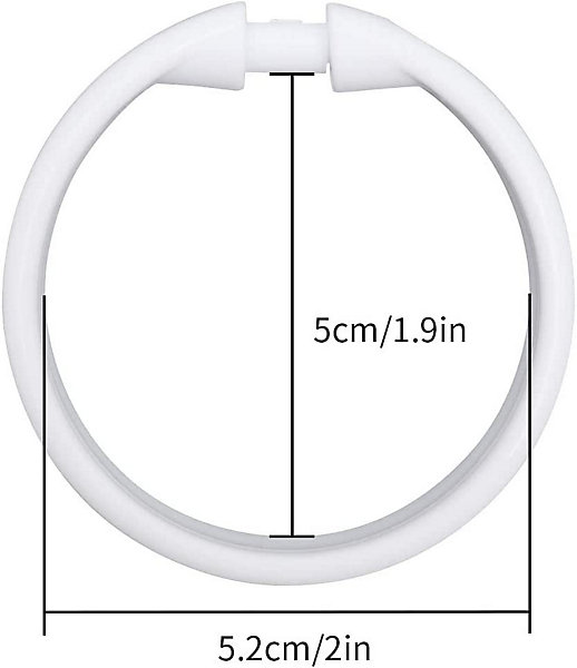 Lot de 12 anneaux de rideau de douche en plastique, grands anneaux pour rideaux de porte (blanc)