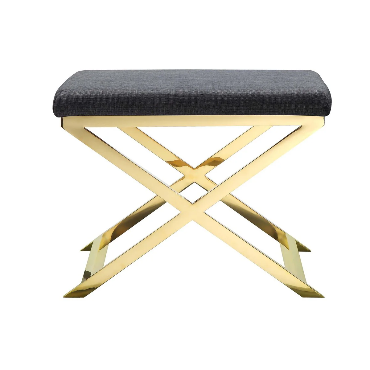 Sovi 20 Inch Ottoman Stool, Charcoal Gray Polyester, Stainless Steel, Gold