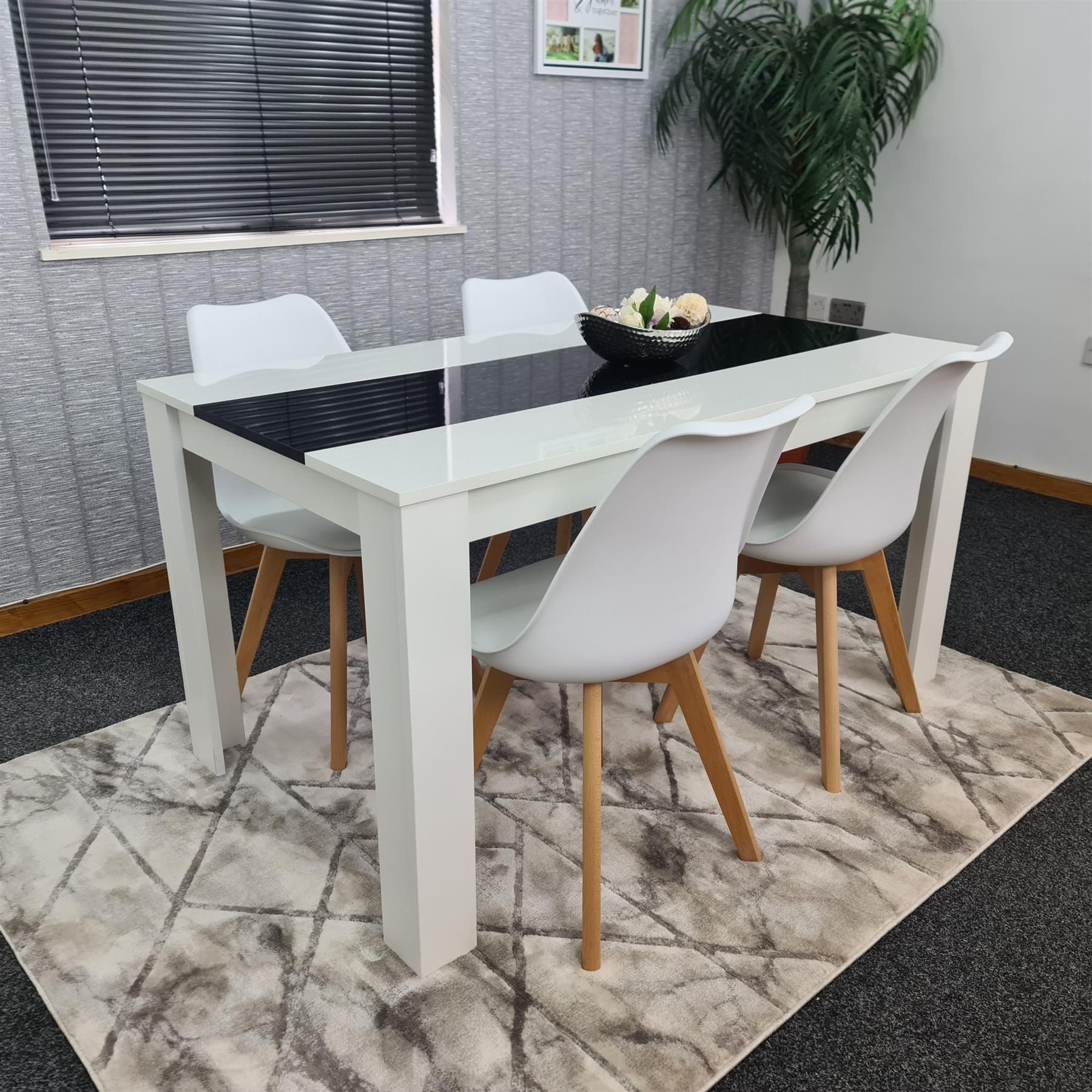 KOSY KOALA Modern White And Black Dining Table Set With 4 White Chairs