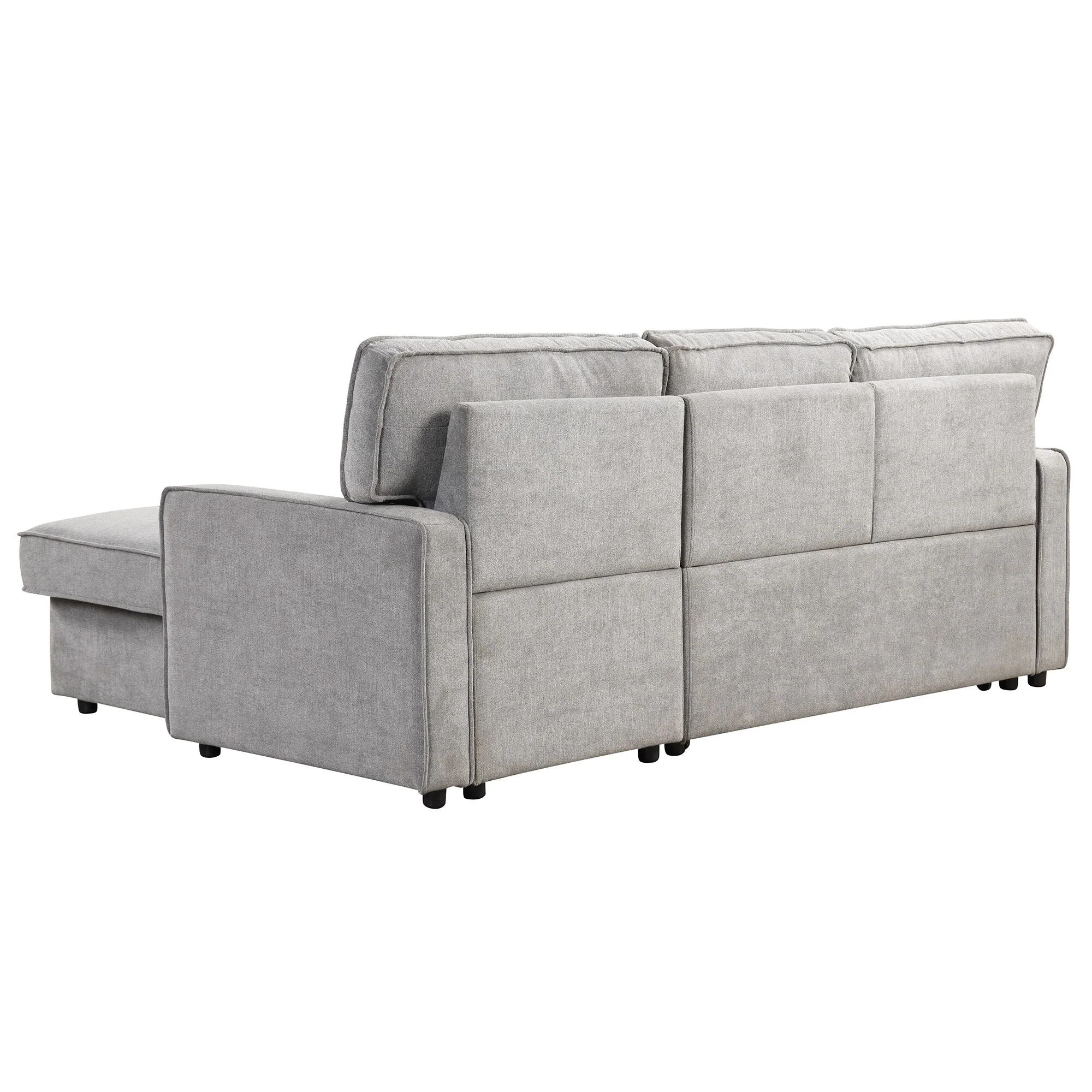 Grey 89'' Polyester Sleeper Sofa, 3-Seater with Pull-Out Bed, Storage Ottoman, USB Port, and Built-In Cup Holders