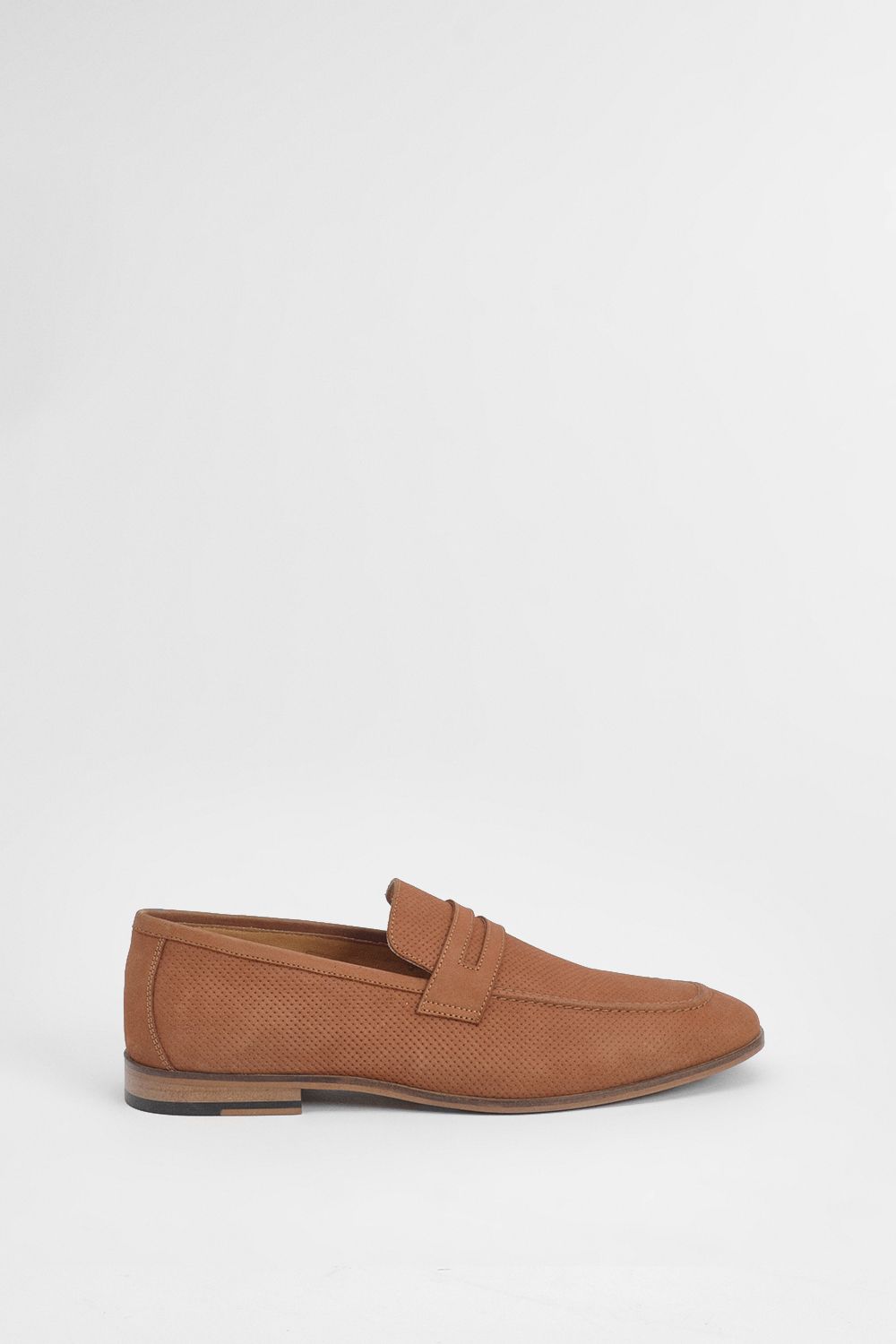 Burton Tan Perforated Leather Penny Loafers