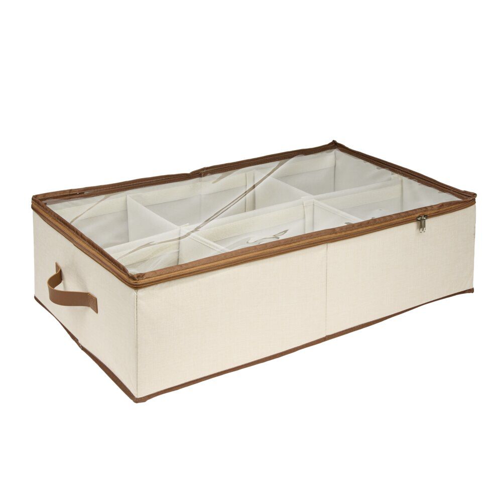 Panière rangement dessous de lit 63L à roulettes beige et marron 70x43xH21,5cm